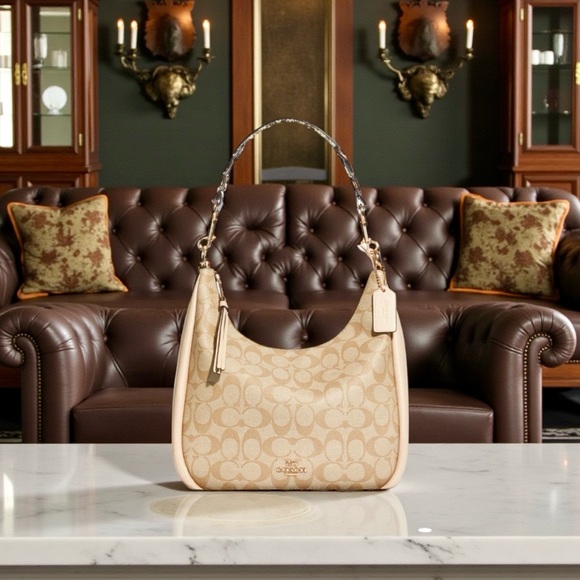 Coach Handbags - COACH Jules Hobo in Signature Canvas — Light Khaki/Ivory + Snakeskin Trim